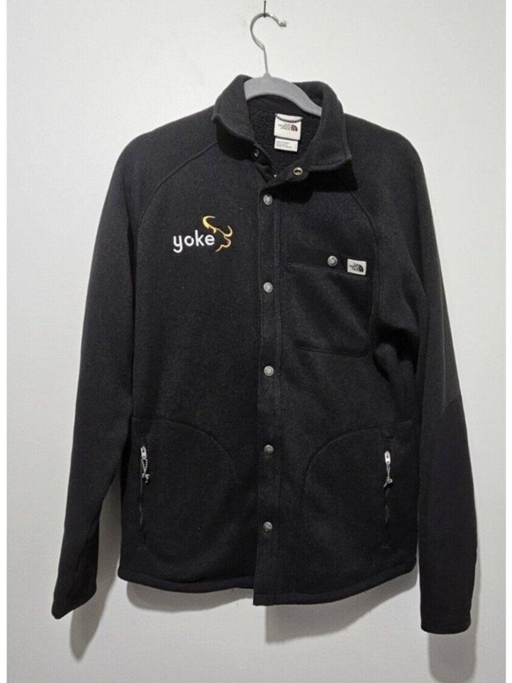 The North Face "Yoke" Mens Size Small Black Snap Up Fleece Jacket/Coat